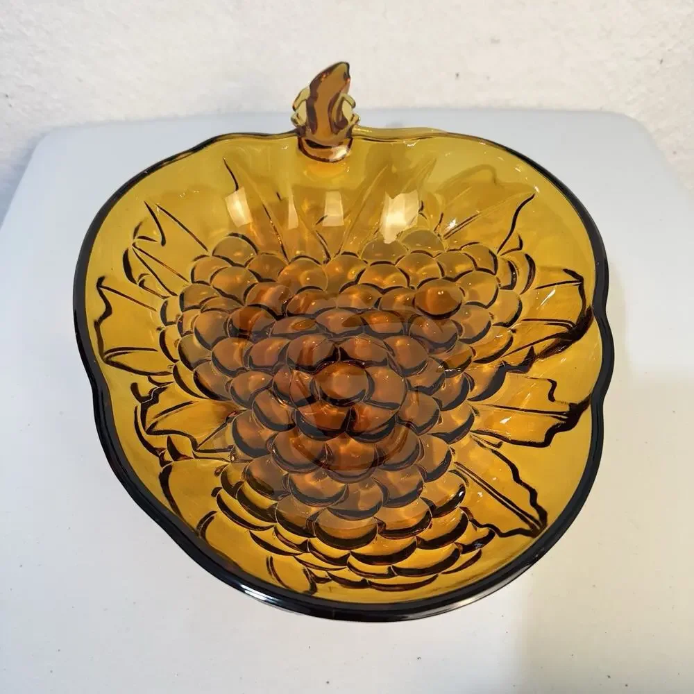 Indiana Glass Amber Glass Grape Pattern Fruit Bowl Serving Dish Retro VTG 70’s